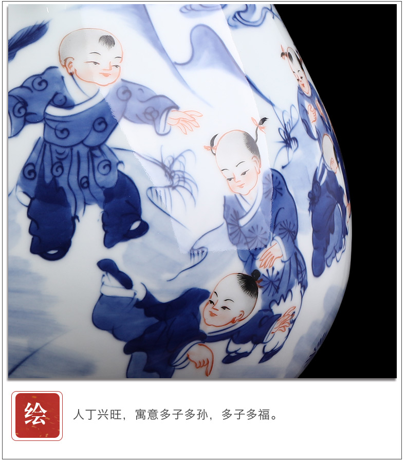 Jingdezhen ceramics hand - made antique blue and white porcelain vase furnishing articles sitting room flower arranging new Chinese style household ornaments