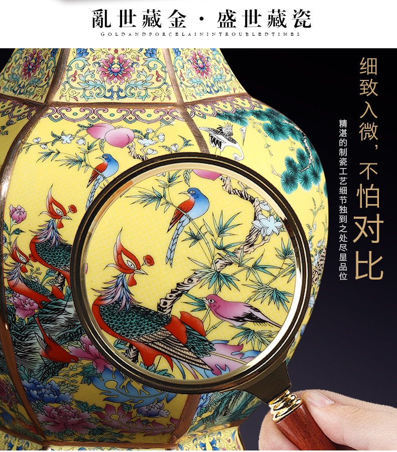 Jingdezhen ceramics imitation qianlong colored enamel vase sitting room home decoration wine rich ancient frame handicraft furnishing articles