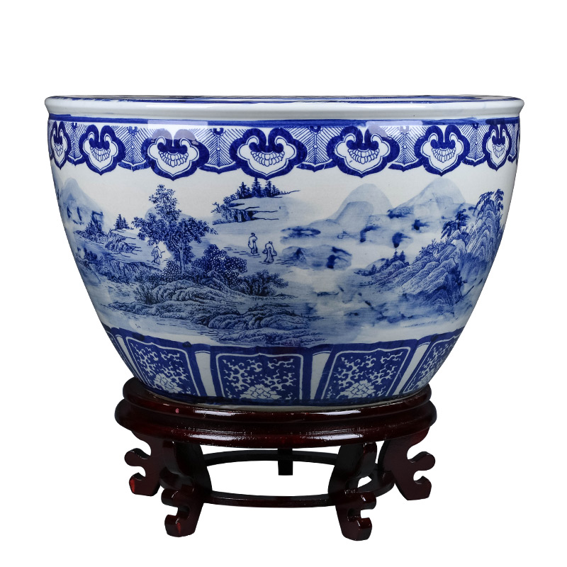 Blue and white porcelain of jingdezhen ceramics goldfish bowl is suing garden landscape ground large water lily lotus feng shui furnishing articles