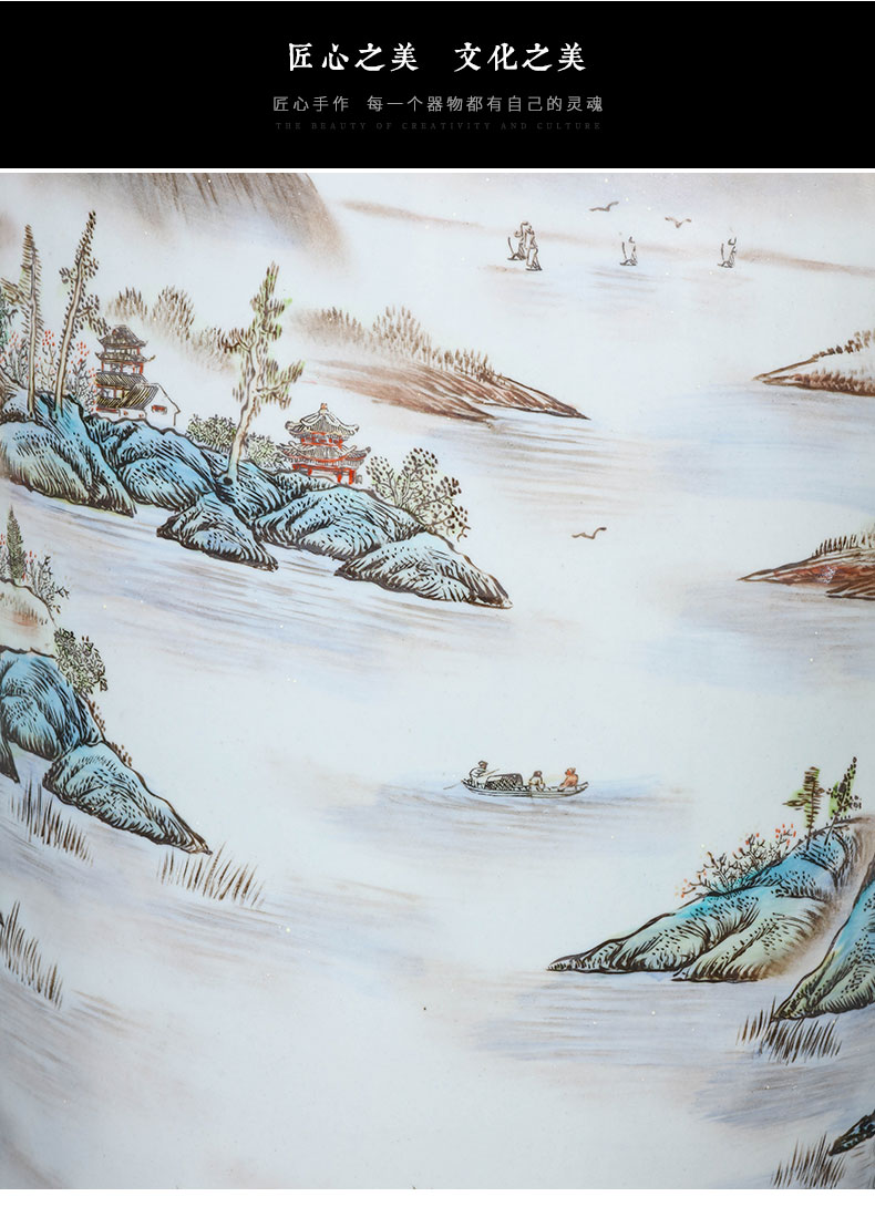 Jingdezhen ceramics hand - made pastel landscapes of large vases, Chinese style living room TV ark adornment furnishing articles