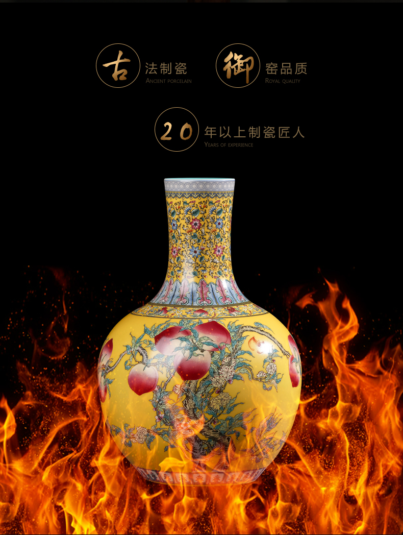 Jingdezhen ceramics vase furnishing articles sitting room flower arranging yellow colored enamel tree Chinese style household ornaments