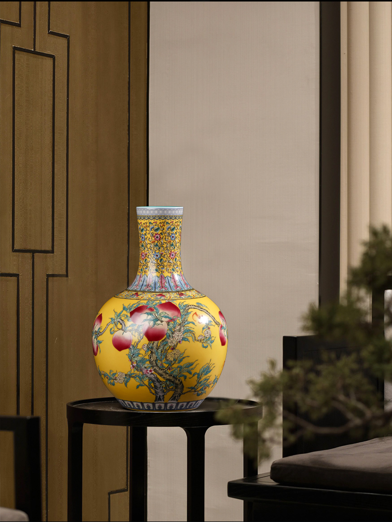 Jingdezhen ceramics vase furnishing articles sitting room flower arranging yellow colored enamel tree Chinese style household ornaments