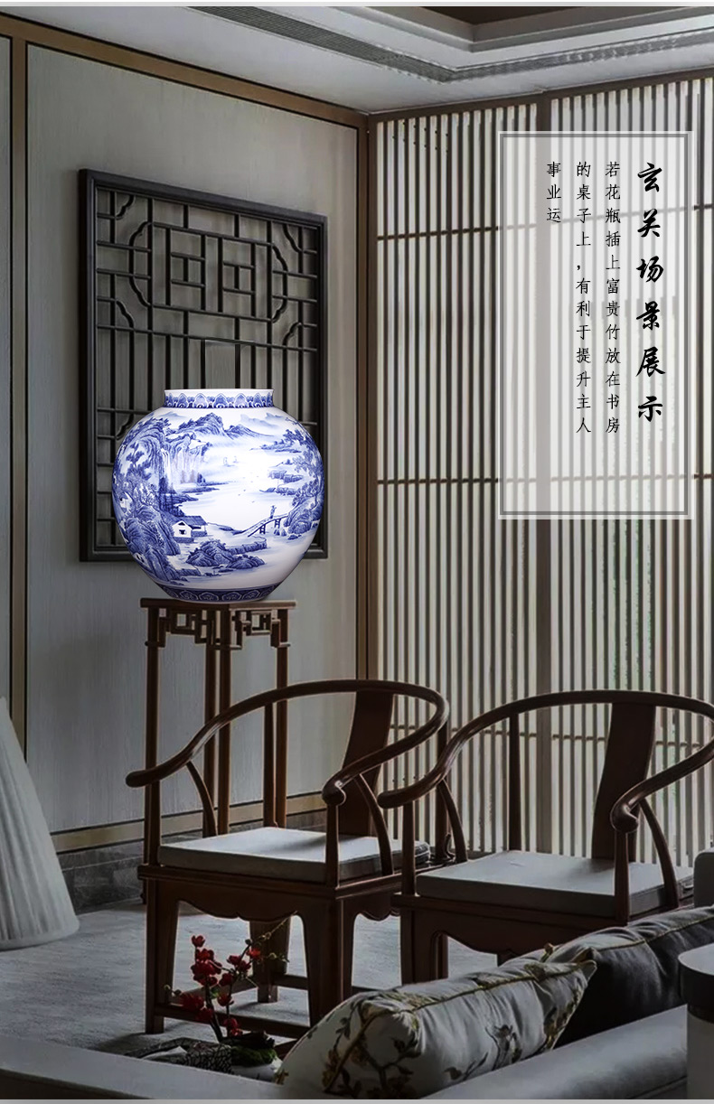 Jingdezhen ceramics famous master hand antique blue and white porcelain vases, large sitting room adornment is placed