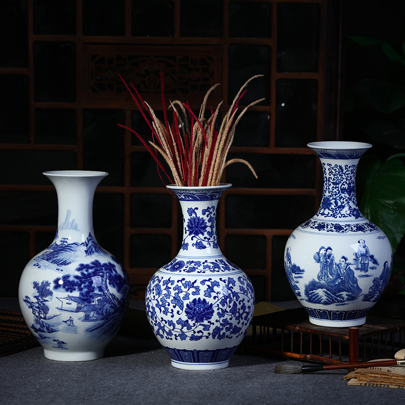 Jingdezhen ceramics modern new Chinese antique blue and white porcelain vases, flower home sitting room adornment is placed