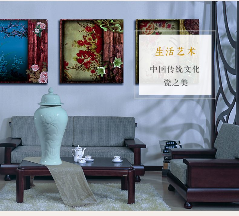 Jingdezhen ceramics general manual embossed lotus pot vase furnishing articles archaize sitting room porch decoration of the new Chinese style