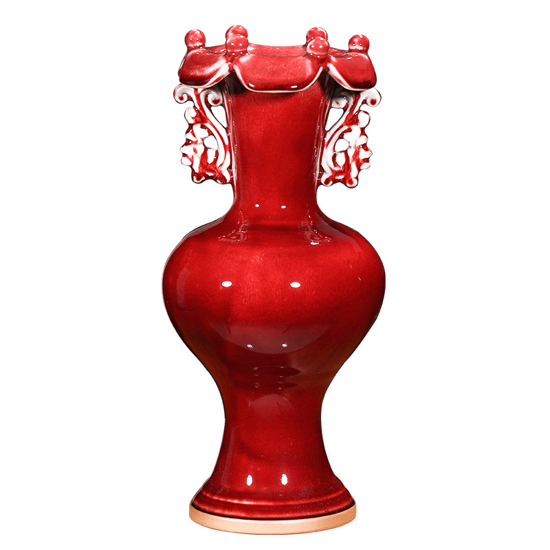 The tripod with two handles all The jun porcelain of jingdezhen ceramics antique vase household decoration decoration ears excessive penetration of The bottles