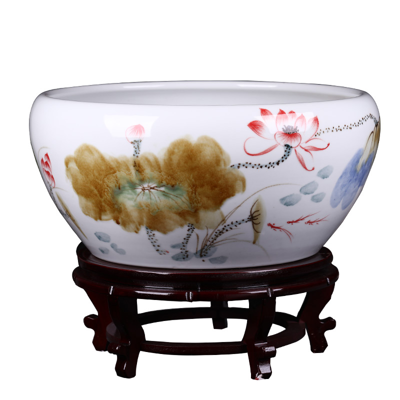 Jingdezhen ceramic goldfish bowl hand - made variable shallow porcelain cylinder tortoise lotus lotus basin furnishing articles extra large