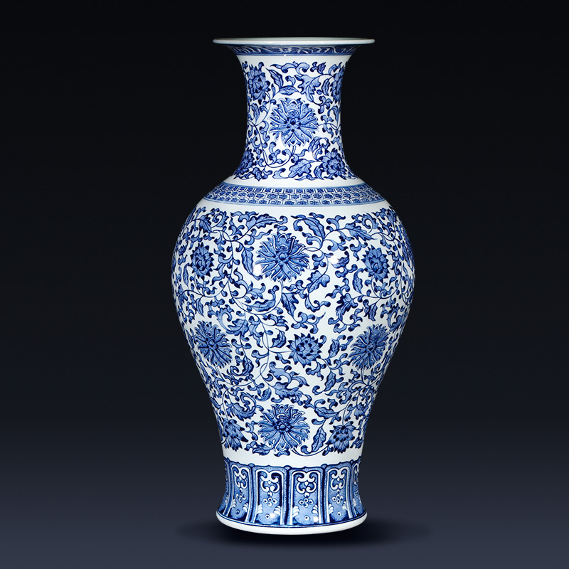 Jingdezhen ceramics imitation qianlong blue and white porcelain vases, flower arrangement archaize sitting room porch of new Chinese style furnishing articles
