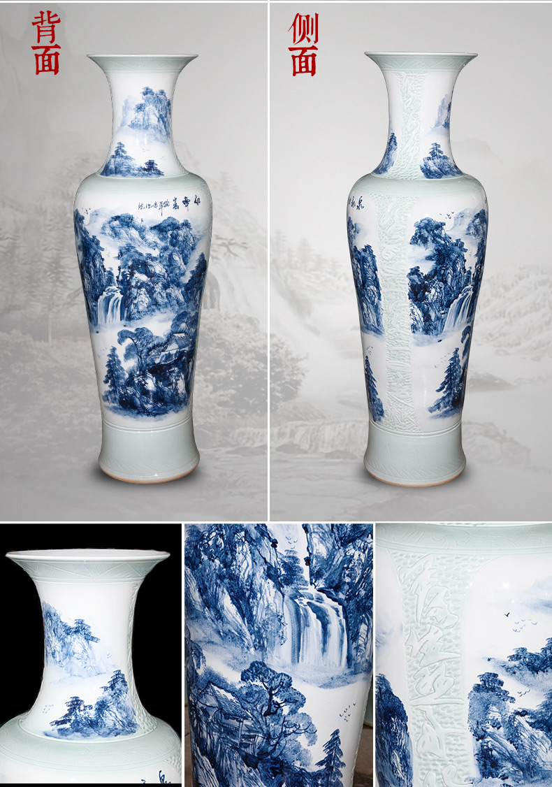 Jingdezhen ceramics hand - made its of large blue and white porcelain vase 1.4 meters 1.6 meters of new Chinese style living room furnishing articles