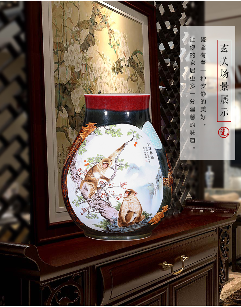 Jingdezhen ceramics creative manual relief of large vases, modern Chinese style living room decorations furnishing articles gifts