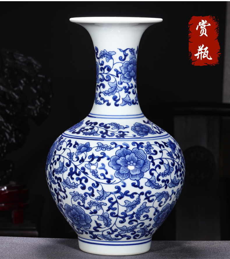 Jingdezhen ceramics antique blue and white porcelain vases, flower arrangement classical living room TV wine home furnishing articles