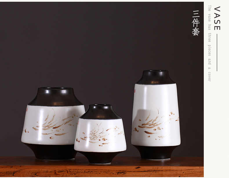 Modern new Chinese vase three - piece furnishing articles of jingdezhen ceramics zen dried flowers, flowers in the sitting room porch decoration