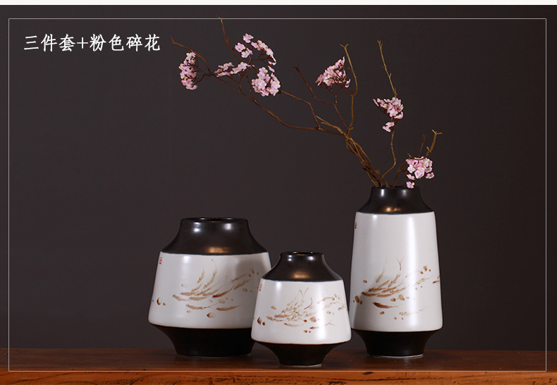 Modern new Chinese vase three - piece furnishing articles of jingdezhen ceramics zen dried flowers, flowers in the sitting room porch decoration