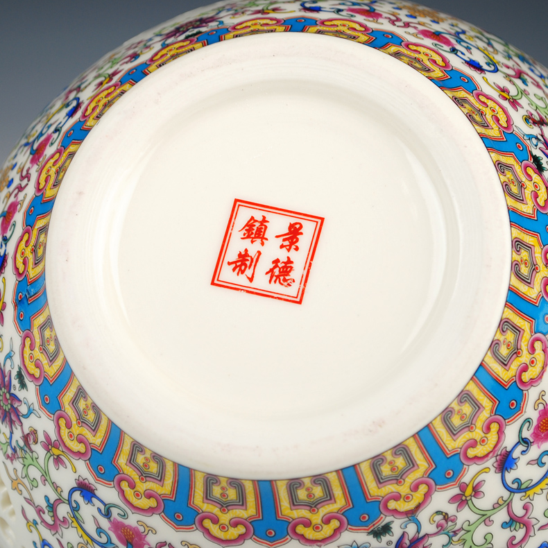 Jingdezhen ceramics powder enamel hollow out thin foetus pomegranate vase household adornment handicraft furnishing articles of I sitting room