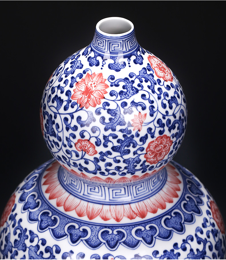 Jingdezhen ceramics imitation qianlong year hand - made of blue and white gourd bottle of new Chinese style classical sitting room adornment is placed