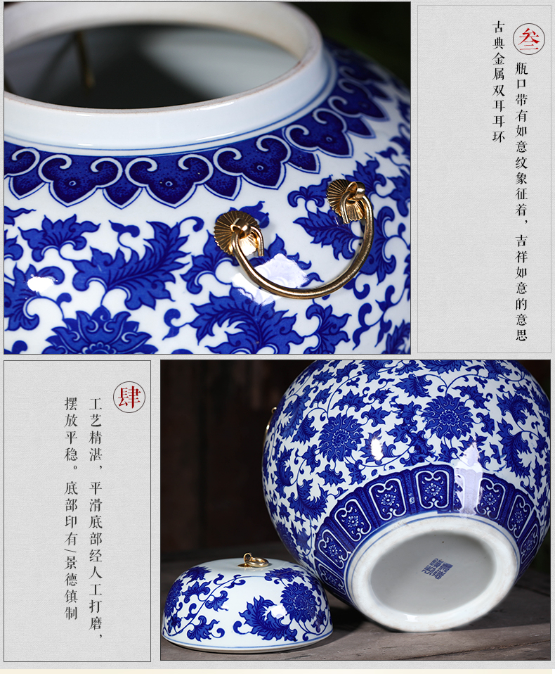 Blue and white porcelain of jingdezhen ceramics storage tank with cover creative new Chinese style home furnishing articles large living room