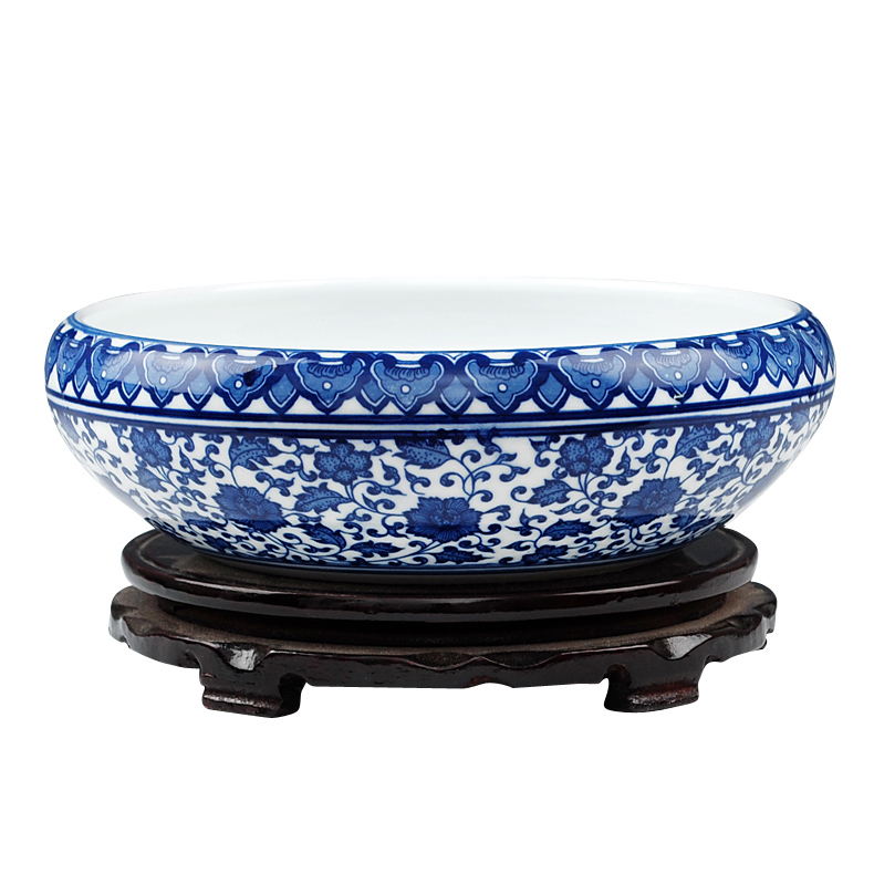 Jingdezhen blue and white ceramics shallow goldfish bowl the tortoise GangPen lotus lotus plant daffodils home furnishing articles