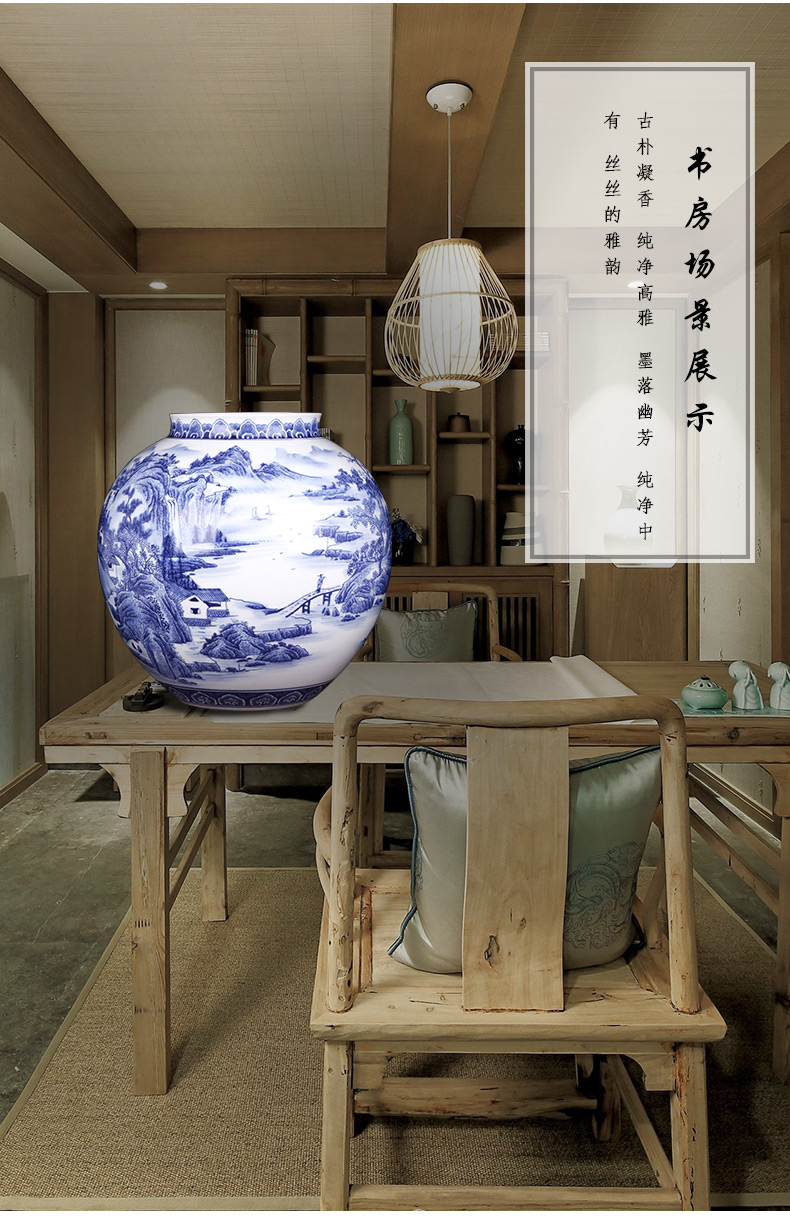 Jingdezhen ceramics famous master hand antique blue and white porcelain vases, large sitting room adornment is placed