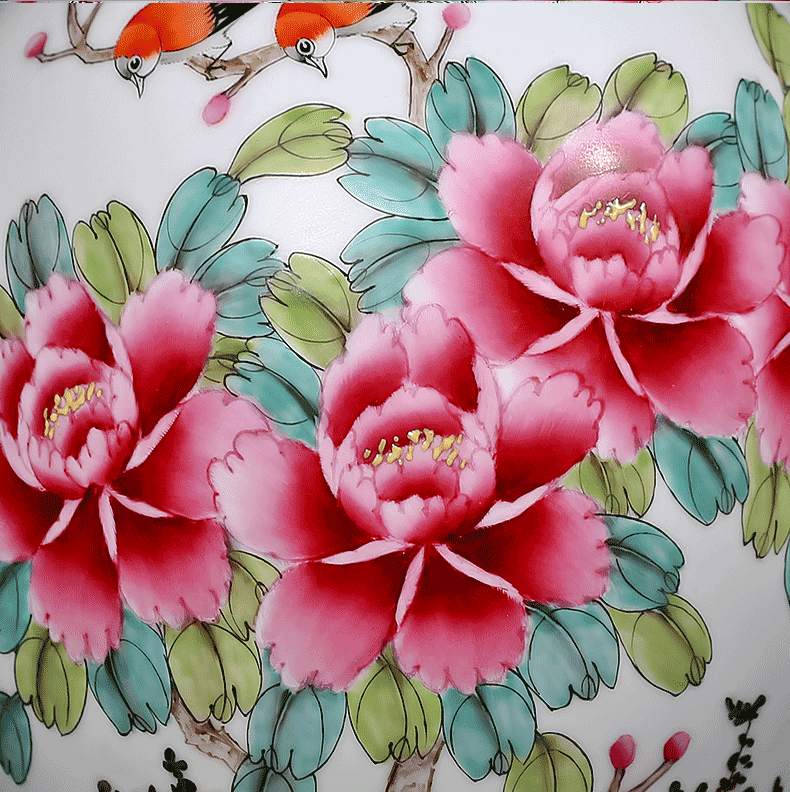 Jingdezhen ceramics famous master hand draw peony vases living room TV cabinet decoration handicraft furnishing articles