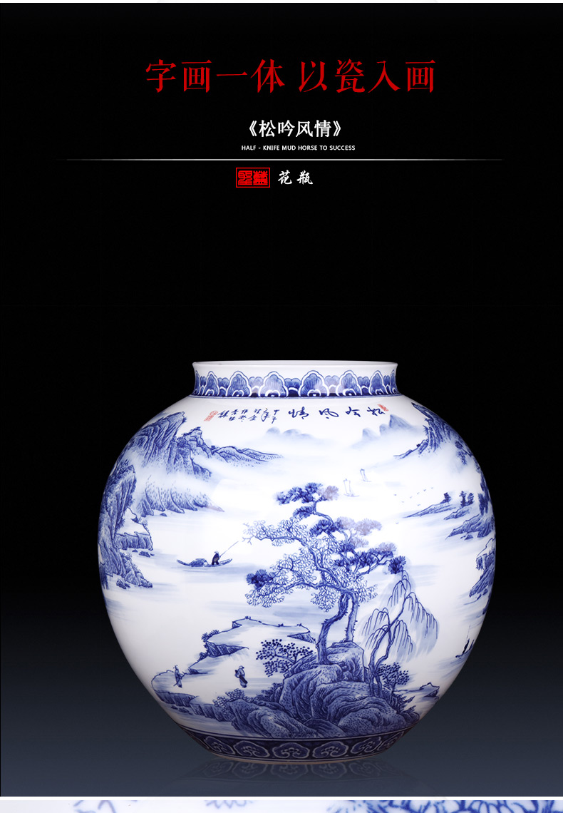 Jingdezhen ceramics famous master hand antique blue and white porcelain vases, large sitting room adornment is placed