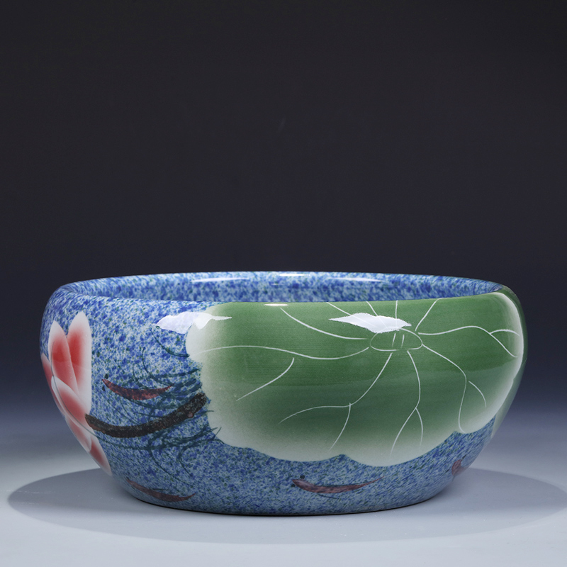 Jingdezhen ceramics goldfish turtle cylinder household water lily shallow hydroponic flower pot creative up furnishing articles in the living room