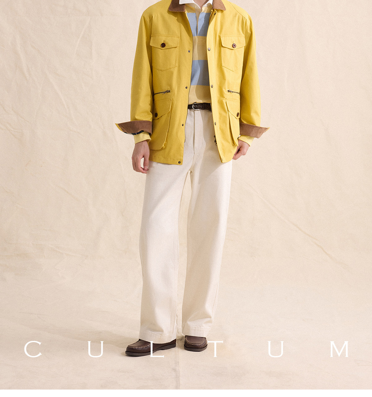 CULTUM Navy Striped Half-Placket Polo