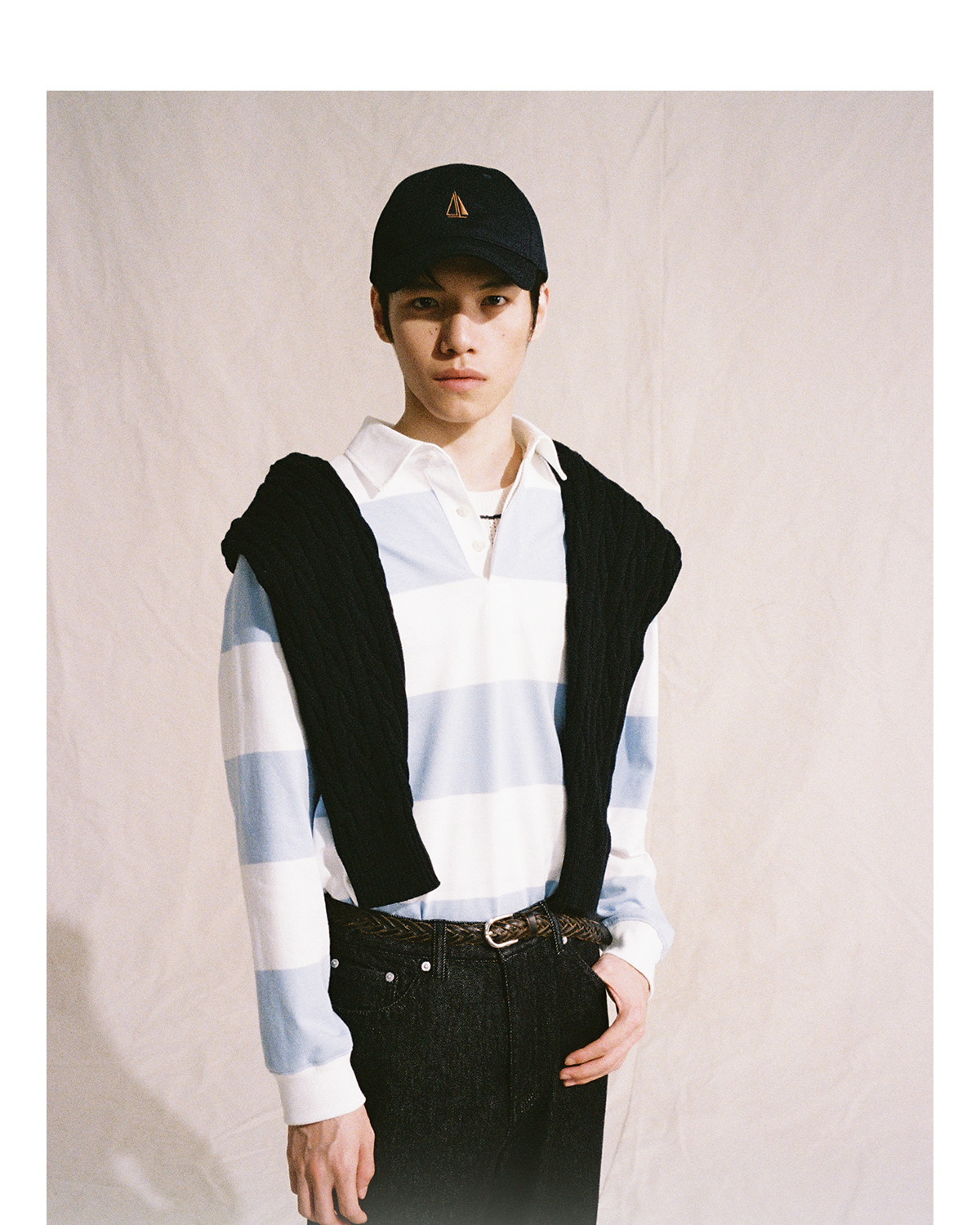 CULTUM Navy Striped Half-Placket Polo