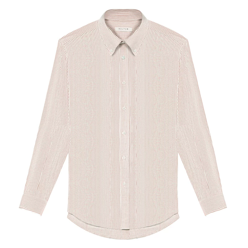 [Pure cotton Oxford] CULTUM washed striped button-down long-sleeved shirt men's retro college style shirt