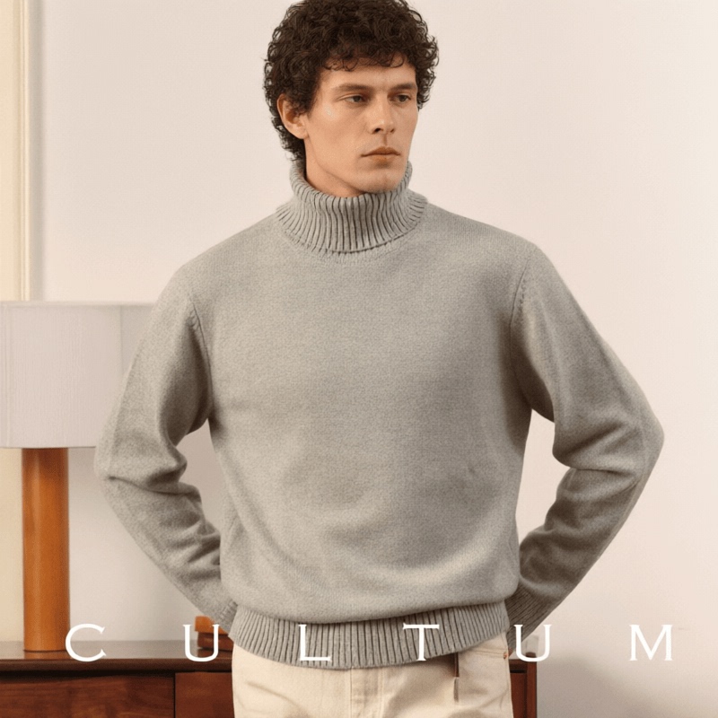 Cultum Merino Wool Retro Turtleneck Sweater Men's Long-Sleeved Pure Color Autumn and Winter Thickeneded Pullover Loose Top Cultum Merino Wool Retro Turtleneck Sweater Men's Long-Sleeved Pure Color Autumn and Winter Thickeneded Pullover Loose Top