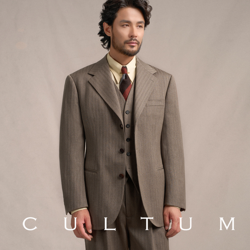 【1930S 530g Heavy 70% Wool】Cultum Autumn and Winter Retro Thick Striped Suit Set for Men, Three-Piece Set