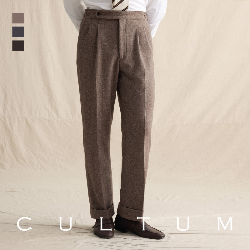 【Gentleman's Armor 50 Wool】Cultum Italian Neapolitan Retro Herringbone Double Pleated High-Waisted Men's Trousers 【Gentleman's Armor 50 Wool】Cultum Italian Neapolitan Retro Herringbone Double Pleated High-Waisted Men's Trousers