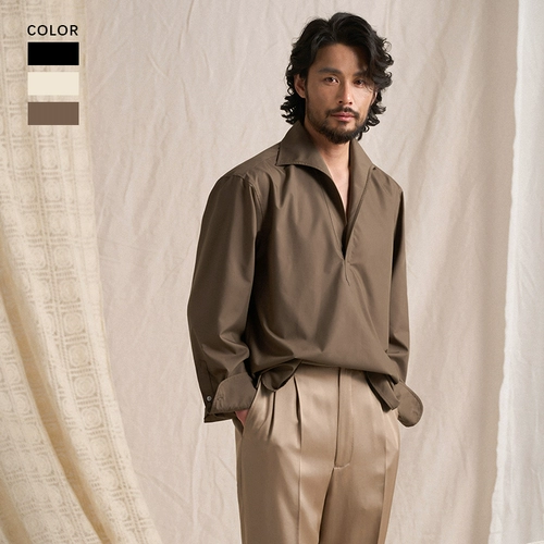 [Гладкий шелк и прохладный потолок] CULTUM полуоткрытый 𫔭 цельный воротник ледяная рубашка из очень тонкого модала для мужчин