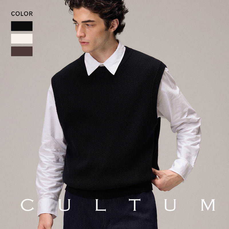 【100% Sheep Wool】Cultum Autumn and Winter Wool Knitted Crew Neck Pullover Sweater Vest New Style for Men and Women