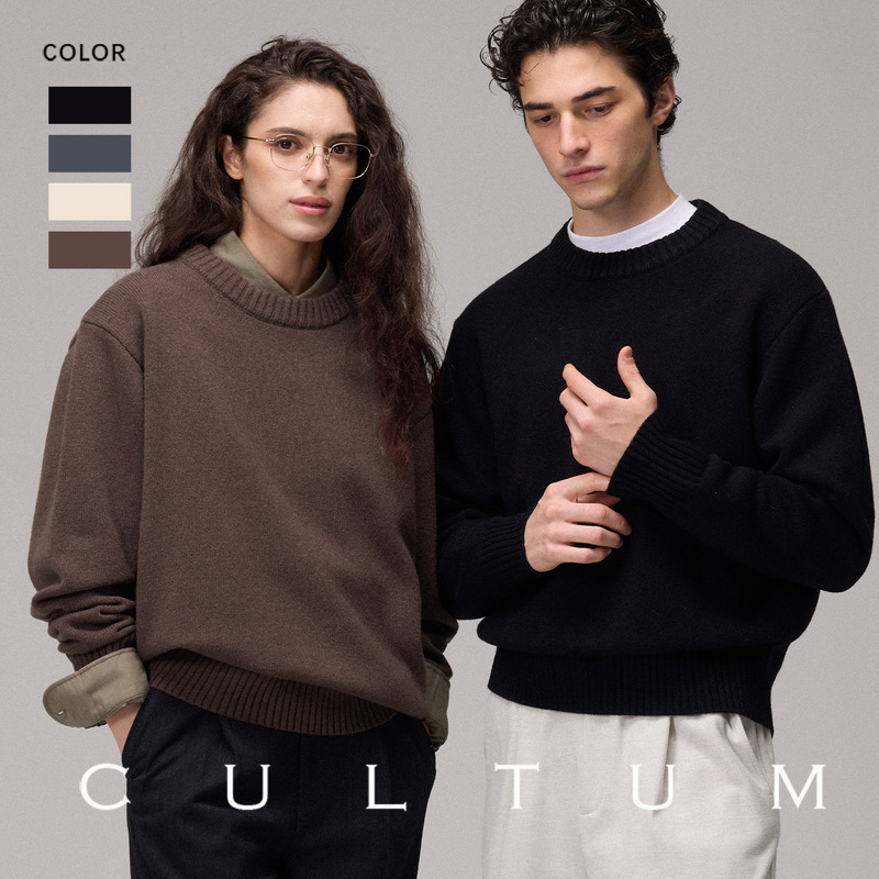 【100% Sheep Wool】Cultum Autumn and Winter Round Neck Pullover Knitted Wool Sweater Coat Unisex
