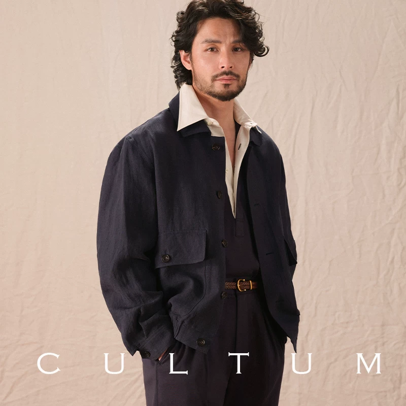 [100% French linen] CULTUM открытая картина ретро свободная лацканная бейсболка A2 бомбер куртка для мужчин
