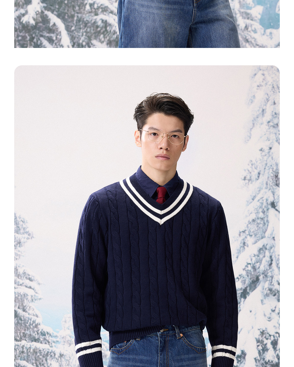 CULTUM Cable-Knit V-Neck Sweater