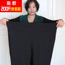 Spring and autumn models of middle-aged pants high-waisted elastic waist pants extra-large size stretch pants plus fat increase 200 pounds loose