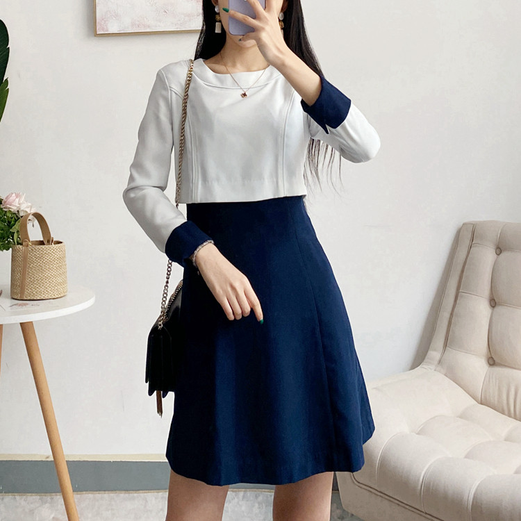 Knit code clearing Korea 23 spring Qing new lady temperament OL color - piece fake two thin sleeve dresses