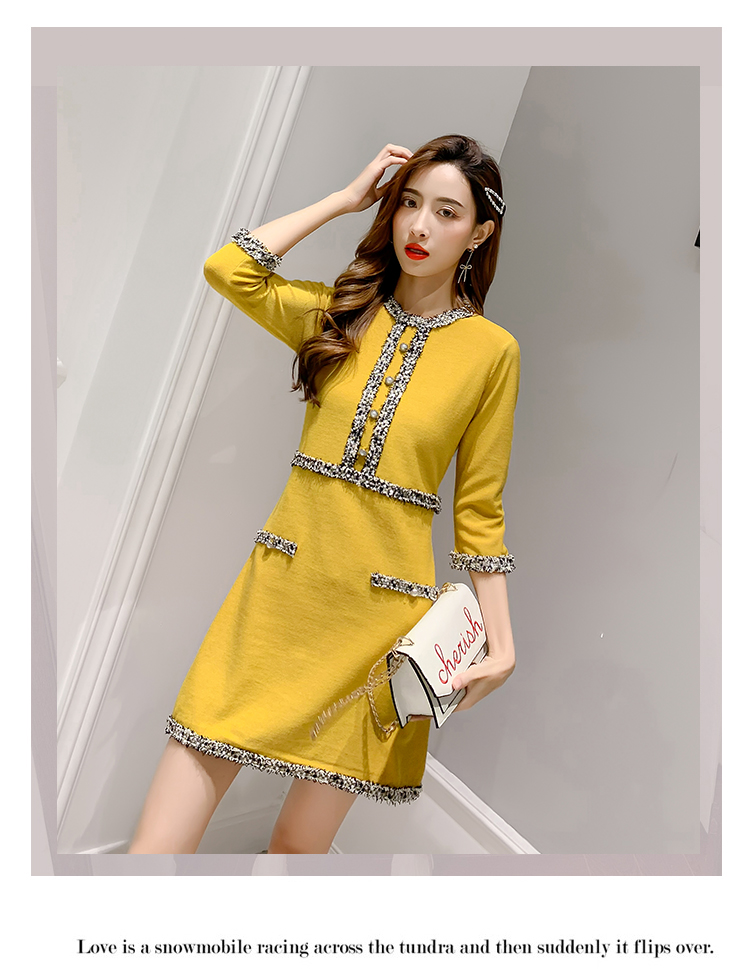 VK旗艦店 韓國小香風針織氣質排扣短袖洋裝