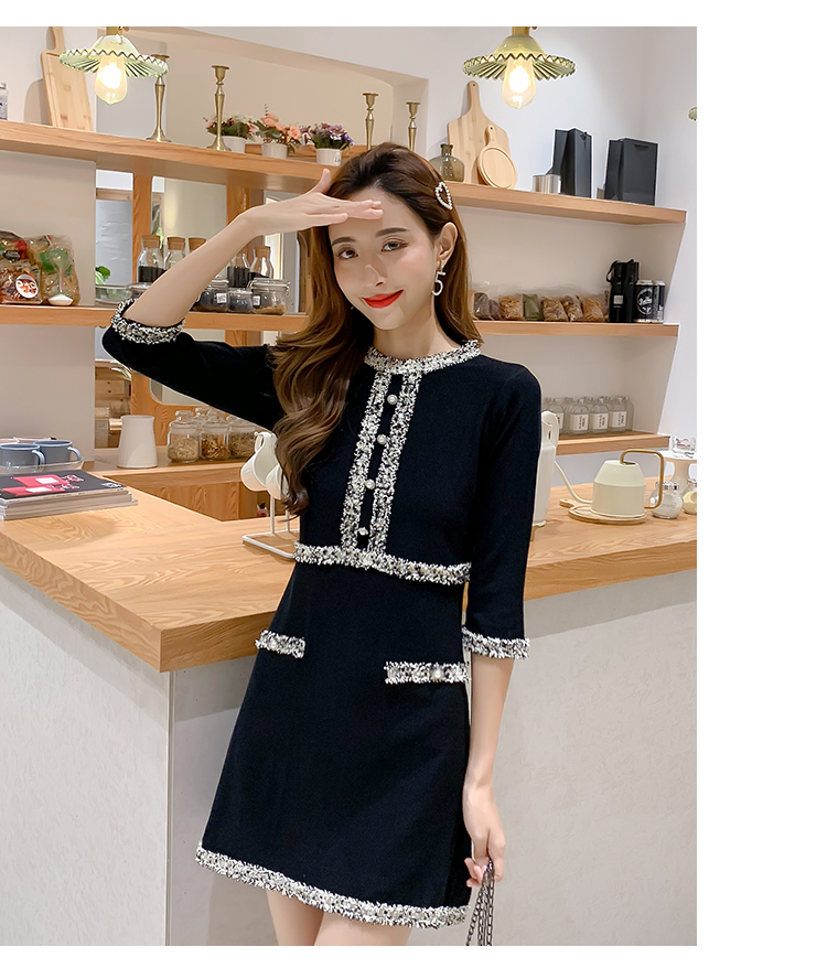 VK旗艦店 韓國小香風針織氣質排扣短袖洋裝