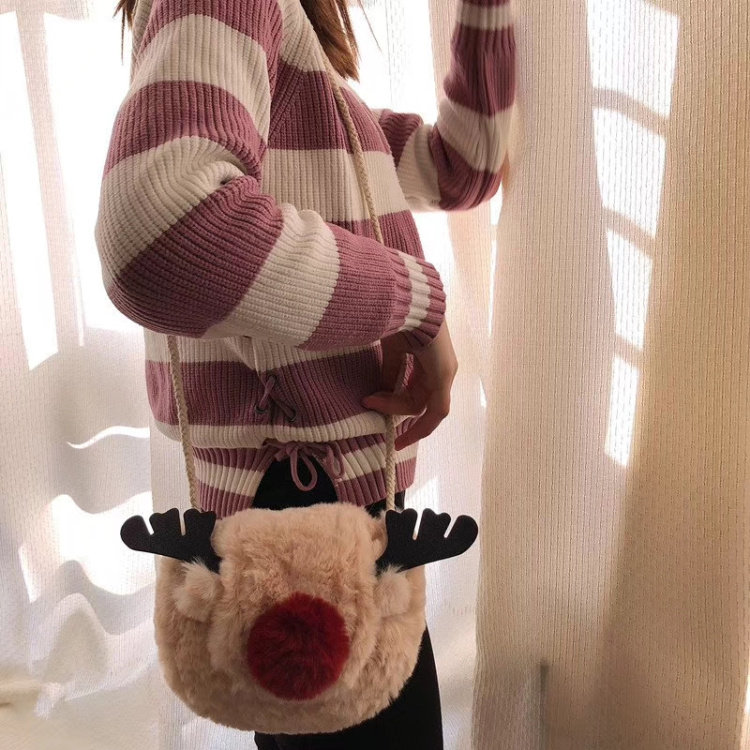 Сумка z家新款小包包麋鹿儿童包斜跨单肩大人可背新年小包可爱毛绒女包 OTHER