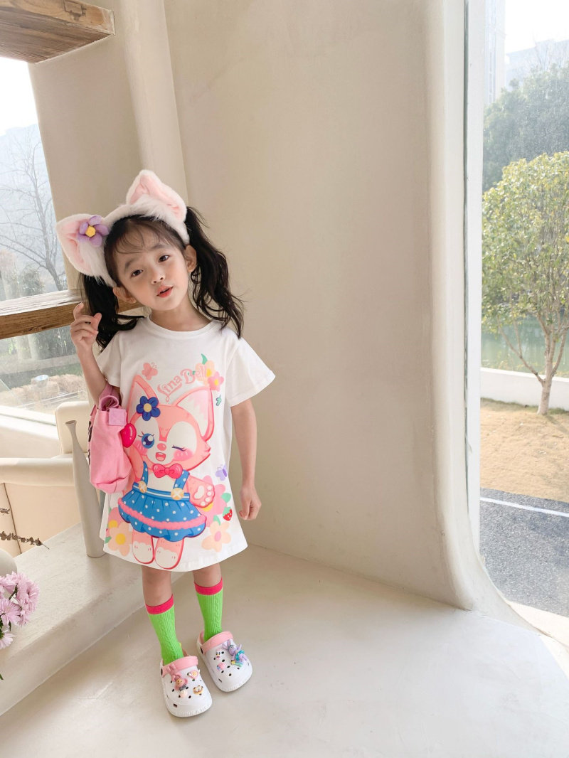 Children's clothing 2022 summer Mengling Nabeer cartoon three-dimensional printing short-sleeved skin-friendly round neck T-shirt skirt girl baby