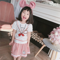 Spring Summer New Female Baby Academy Wind Suit Red Scarf Pattern Campus White Short Sleeve T-shirt Pink Half Body Dress