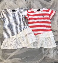 Clear cabin Summer new pure cotton short sleeve T-shirt striped long style dress white hem-shirt blouse