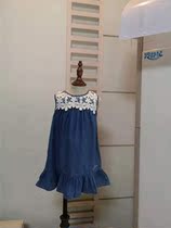 Summer heat thin girl girl woman baby sleeveless slim style dress imitation denim dress white floral collar skirt