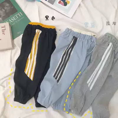 Clearance autumn children's clothing children's color Korean thick cotton T trousers casual pants color side sports thick cotton pants three colors optional