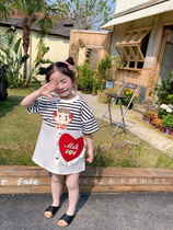 Original 2022 Summer girls dress striped letter Cartoon Round Collar Candy Loving Round Collar Dress and Dress Delivery Bag