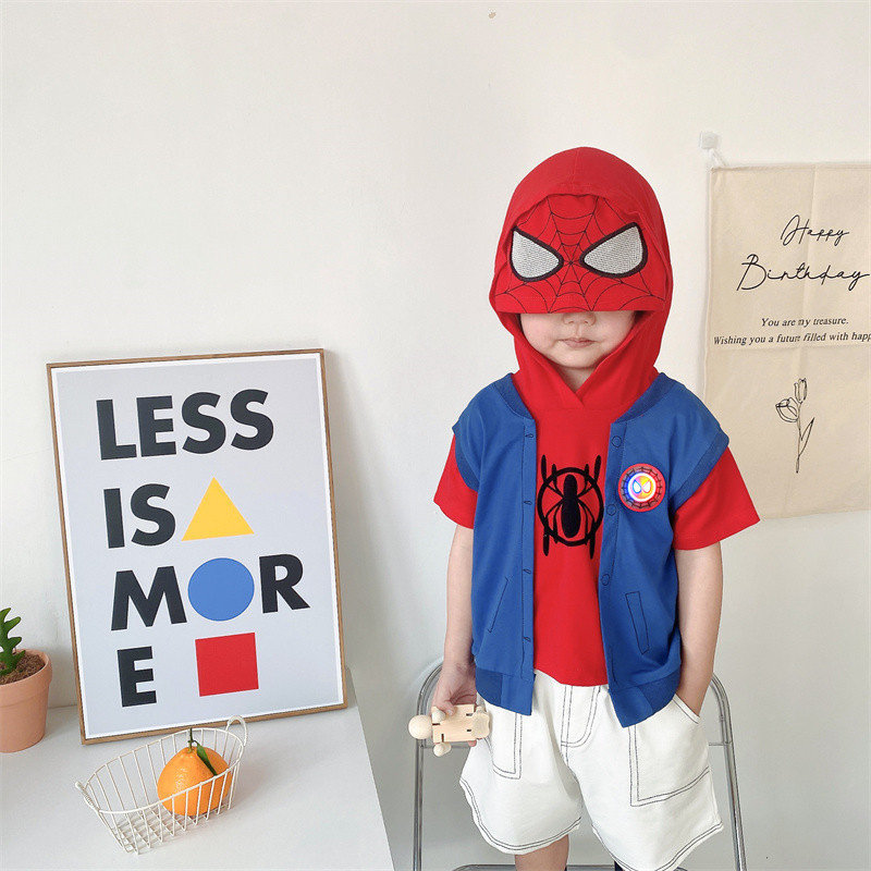 Summer New Pine Men's Baoshuai Two Spider Man Even hat T boy fashion cartoon styling soft short sleeves T