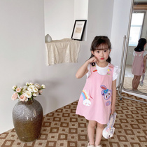Childrens clothing 2022 summer style cute cute cute cartoon baby printed embroidery pink braces dress with dress girl dress