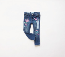 Clear Barn Childrens Clothing Girl Washed Jeans Soft Embroidered Jeans Long Pants Baby Blue Heed-up Pants Against Bottom Pants